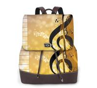 Sac à dos en cuir PU avec imprimé notes de musique et violon pour femme, sac à dos de voyage imperméable avec rabat, Noir , Taille unique