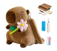 Sac à dos en peluche Capybara - Matériau en peluche douce | sac animal de dessin animé 350 g, cartable à câliner de grande capacité avec des breloques en forme de fleurs et de nourriture pour l'é