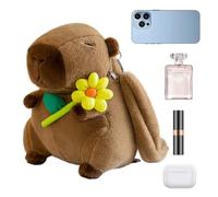 Sac à dos en peluche Capybara - Matériau en peluche douce | sac animal de dessin animé 350 g, cartable à câliner de grande capacité avec des breloques en forme de fleurs et de nourriture pour l'é