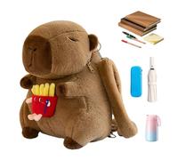 Sac à dos en peluche Capybara - Matériau en peluche douce | sac animal de dessin animé 350 g, cartable à câliner de grande capacité avec des breloques en forme de fleurs et de nourriture pour l'é