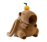 Sac à dos en peluche Capybara - Matériau en peluche douce | sac animal de dessin animé 350 g, cartable à câliner de grande capacité avec des breloques en forme de fleurs et de nourriture pour l'é