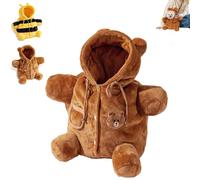 Sac à Dos en Peluche pour Chatons et Chiots, Sac de Sortie en Peluche Doux pour l'hiver, Sac Anti-évasion avec Motif Ours et Abeille, Pliable, Chaud et Respirant (B,Small)