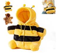 Sac à Dos en Peluche pour Chatons et Chiots, Sac de Sortie en Peluche Doux pour l'hiver, Sac Anti-évasion avec Motif Ours et Abeille, Pliable, Chaud et Respirant (A,Large)