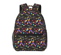 Sac à dos en polyester durable pour camping, voyage, marche, cyclisme, grande capacité, antivol, sac à dos polyvalent, puzzle coloré, sensibilisation à l'autisme, noir, camping, extérieur.