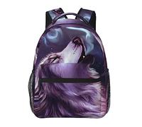 Sac à dos en polyester durable pour la randonnée, le travail, la course à pied, sac à bandoulière polyvalent antivol de grande capacité, Blue Universe Galaxy Magic Wolf in the Space Art Travel and S