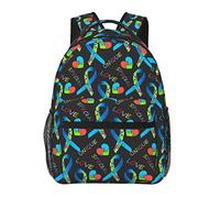 Sac à dos en polyester durable pour la randonnée, le travail, la course à pied, sac à bandoulière polyvalent antivol, puzzle coloré, ruban de sensibilisation à l'autisme, sac à dos de voyage et de s