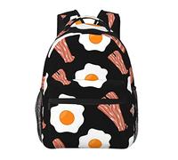 Sac à dos en polyester durable pour salle de sport, vélo d'affaires, grande capacité, sac de transport antivol polyvalent, drôle d'œuf frit et bacon, sac à dos de randonnée de voyage d'art noir