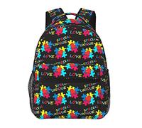 Sac à dos en polyester durable pour trekking, pique-nique, marche, cyclisme, grande capacité, antivol, sac à bandoulière polyvalent, puzzle coloré, sensibilisation à l'autisme, noir.