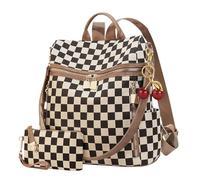 Sac à dos en polyuréthane pour femme - Grand sac à dos à carreaux avec plusieurs poches, mini sac à dos de grande capacité réglable avec portefeuille pour les voyages, le travail et une utilisation