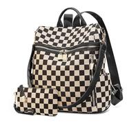 Sac à dos en polyuréthane pour femme - Grand sac à dos à carreaux avec plusieurs poches, mini sac à dos de grande capacité réglable avec portefeuille pour les voyages, le travail et une utilisation