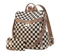 Sac à dos en polyuréthane pour femme - Grand sac à dos à carreaux avec plusieurs poches, mini sac à dos de grande capacité réglable avec portefeuille pour les voyages, le travail et une utilisation