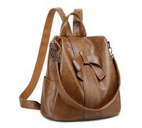 Sac à Dos en PU Cuir Féminin Anti-vol Avec Nœud Papillon - Élégant Porté Dos, Bandoulière, Main - Multipoche Pour Travail, École et Voyage (Marron)