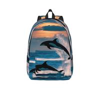 Sac à dos en toile avec imprimé dauphin drôle - Sac à dos confortable pour voyage, randonnée, extérieur, utilisation polyvalente en toute saison, Noir , M