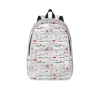 Sac à dos en toile avec inscription « I Love You Words With Hearts » pour ordinateur portable - Sangles réglables - Style vintage décontracté - Pour l'école, les voyages, le, Noir , M