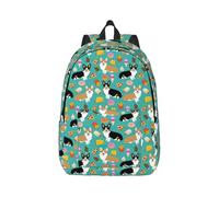 Sac à dos en toile Corgi avec bretelles réglables Style vintage décontracté Pour l'école, les voyages, le travail en plein air, le camping, Noir , S