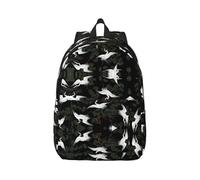 Sac à dos en toile de pin et grue japonaise pour ordinateur portable avec sangles réglables vintage décontracté pour l'école, les voyages, le travail en plein air, le camping, Noir , S