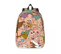 Sac à dos en toile personnalise Blanche-Neige et les Sept Nains pour etudiants, cartable pour ordinateur portable de 15 pouces, sacs de dessin anime Noir
