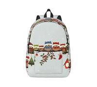 Sac à dos en toile pour ordinateur portable, motif chouettes de Noël sur branche, sangles ergonomiques et anti-eau pour le travail universitaire, Noir , M