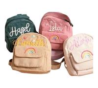 Sac À Dos En Velours Côtelé Fait Main Sur Mesure Pour Enfants, Sac À Dos Personnalisé Avec Nom Brodé, Bretelles Rembourrées Réglables Et Multiples Poches, Cadeau Pour Le Premier Jour D'école
