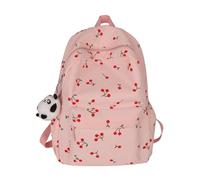 Sac à dos en velours côtelé pour étudiante, sac d'école à motif cerise pour filles, sac à dos tendance simple et décontracté avec fermeture éclair, sac à livres esthétique kawaii pour adolescentes