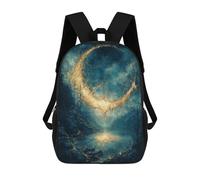 Sac À Dos Enfant Imprimé En 3D Golden Crescent Moon Over Lake Kintsugi Fantasy Art Sac D'école, Sac À Dos Étudiant, Sac À Dos Tendance Et Léger Pour L'école, Le Collège Et Les Voyages 17inch