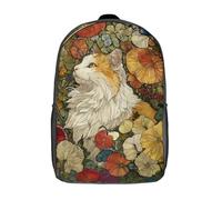 Sac à dos enfant imprimé en 3D, motif chat et fleurs en vitrail, sac d'école grande capacité, idéal pour les voyages et les livres, pour garçons, élèves du primaire et du collège (17 pouces).