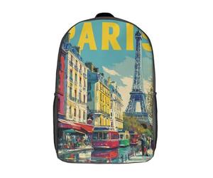 Sac à dos enfant imprimé en 3D, motif rues parisiennes colorées, sac d'école grande capacité, idéal pour les voyages et les livres, pour garçons, élèves du primaire et du collège (17 pouces).