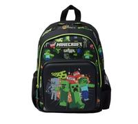 Sac à dos enfant inspiré de l’univers Minecraft vert et noir - Cartable léger école primaire 36 cm