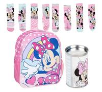 Sac à dos enfant Minnie Mouse rose 3D 25 x 10 x 31 cm en polyester + lot de 4 chaussettes enfant Minnie Design taille 23-26