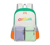 Sac à Dos Enfant Personnalisable avec Texte & Photo, Design Bloc de Couleurs avec Multiples Poches & Poches Latérales en Filet, Sac à Dos Léger pour Élèves Garçons Filles Adolescents (Blanc)