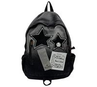 Sac à dos étoile, sac à dos esthétique Y2k avec accents de crâne d'étoile, design grunge vintage, léger pour les voyages, les concerts, le shopping, toile noire