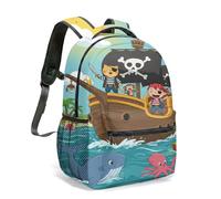 Sac à dos fantaisie bateau pirate pour enfants, 41 cm 360 ° impression complète animaux pirates sac à dos, sac d'école mignon aventure océanique, 04, L, Décontracté