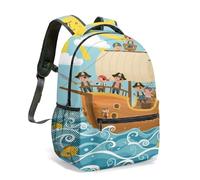 Sac à dos fantaisie bateau pirate pour enfants, 41 cm 360 ° impression complète animaux pirates sac à dos, sac d'école mignon aventure océanique, 05, L, Décontracté