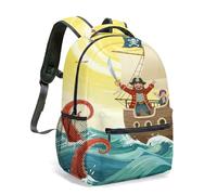 Sac à dos fantaisie bateau pirate pour enfants, 41 cm 360 ° impression complète animaux pirates sac à dos, sac d'école mignon aventure océanique, 03, L, Décontracté