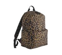 BagBase Sac à dos imprimé léopard écologique avec 100 % polyester recy RS, poche avant zippée, poches latérales, bretelles rembourrées et panneau arrière, fabriqué pour personnalisation