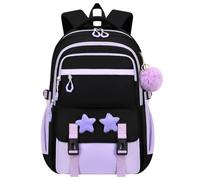 Sac à dos fille décoré étoile et pompon, sac scolaire décontracté avec sac isotherme et trousse