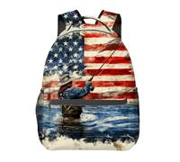 Sac À Dos Fishing American Flag Patriotic Daypack Léger Backpack Ordinateur Portable Sac D'École pour Étudiant Cadeau Rentrée Scolaire