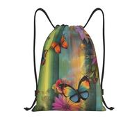 Sac À Dos Flowers and Butterflies Pattern Gym Sack Réglable Sacs À Cordon Résistant Sac De Sport pour Voyage École Camping 36X42CM