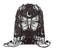 Sac À Dos Gothic Boho Halloween Moth Black White Moon Stars Skull Butterflies Sac De Sport Colourful Sacs À Cordon Réglable Gym Sack pour Voyage Camping Swimming 36X42CM