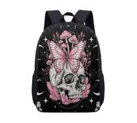 Sac à dos gothique de 43,2 cm, motif tête de mort, papillon, champignon, sac d'école mystique pour enfants, adolescents, étudiants, esthétique sombre, 01, L, Minimaliste