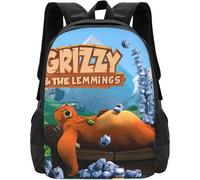 Sac à dos Grizzy et Lemmings, joli cartable, cartable amusant, sac léger pour ordinateur portable, sac de voyage, de randonnée Noir