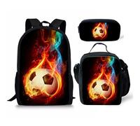 Sac à dos Harajuku avec ballon de sport amusant, lot de 3 pieces, imprime 3D, grande capacité, pour etudiant, voyage, ordinateur portable, sac à dos, sac à dejeuner, trousse à cray Noir