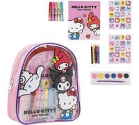 Sac à dos Hello Kitty pour enfants avec kit de peinture, autocollants et livre de coloriage | Sac à dos Hello Kitty avec accessoires créatifs, idéal pour les filles et les fans d'Hello Kitty