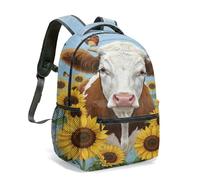 Sac à dos Highland avec couronne florale de vache - 40 cm - Impression complète à 360° - Peinture pastorale - Paysage serein - Pour l'école, les voyages, 02, L, Décontracté
