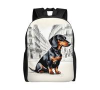 Sac à dos imperméable avec imprimé teckel parisien sac Oxford unisexe pour le travail / voyage / entraînement / école