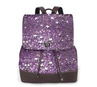 Sac à dos imperméable et léger en cuir PU avec imprimé à paillettes pour femme, Noir , Taille unique