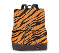 Sac à dos imperméable et léger en cuir PU avec imprimé léopard et tigre orange pour femme, Noir , Taille unique