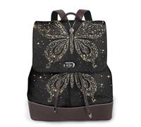 Sac à dos imperméable et léger en cuir PU avec imprimé papillon et strass pour femme, Noir , Taille unique
