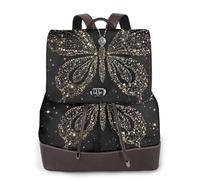 Sac à dos imperméable et léger en cuir PU avec imprimé papillon et strass pour femme, Noir , Taille unique