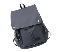 Sac à dos imperméable style moto grande capacité étudiant rabat en cuir PU cordon de serrage sac à dos d'école sac à dos d'activités de plein air, gris clair, One Size